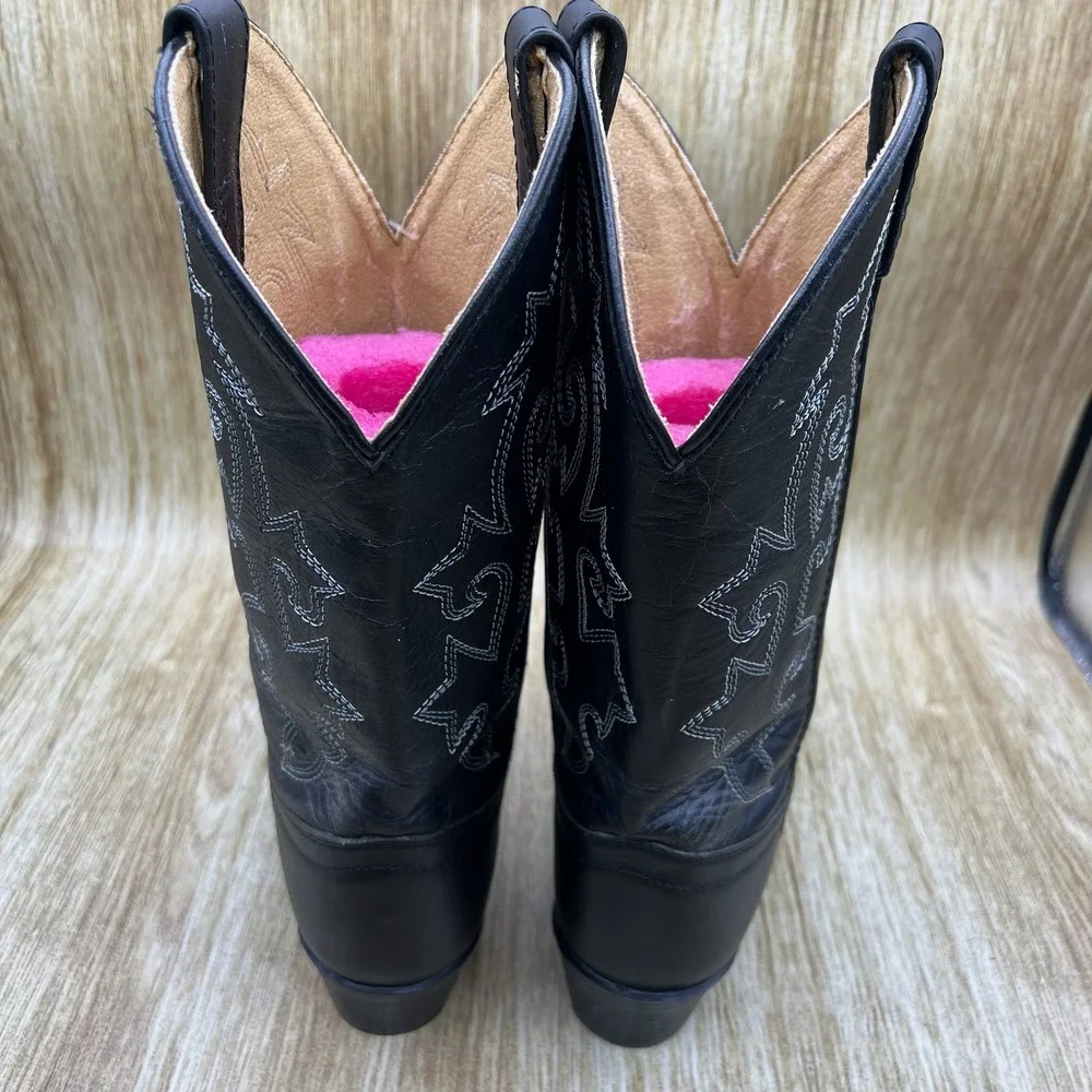 Justin Western Boots Kids‎ Size 4.5 D Black Leather Contrast Stitch 6001 Y